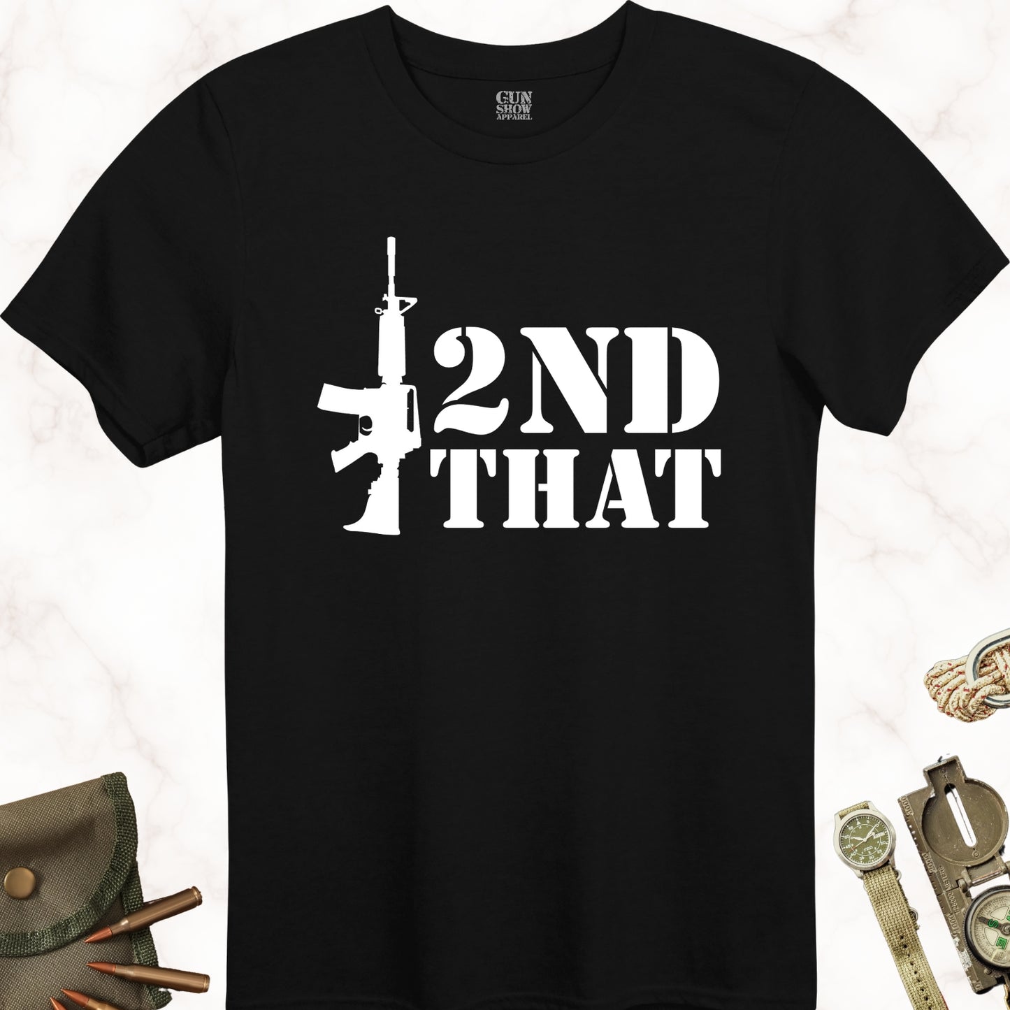 I 2nd That Rifle T-Shirt in color Black with white design from Gun Show Apparel