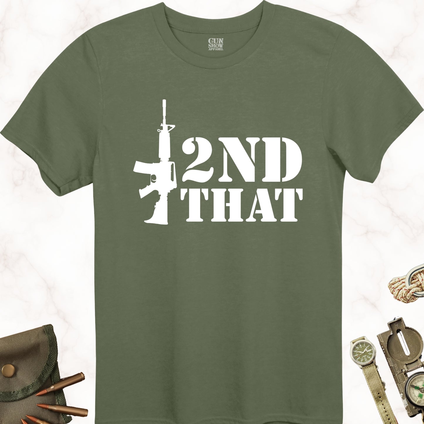 I 2nd That Rifle T-Shirt in color Military Green with white design from Gun Show Apparel