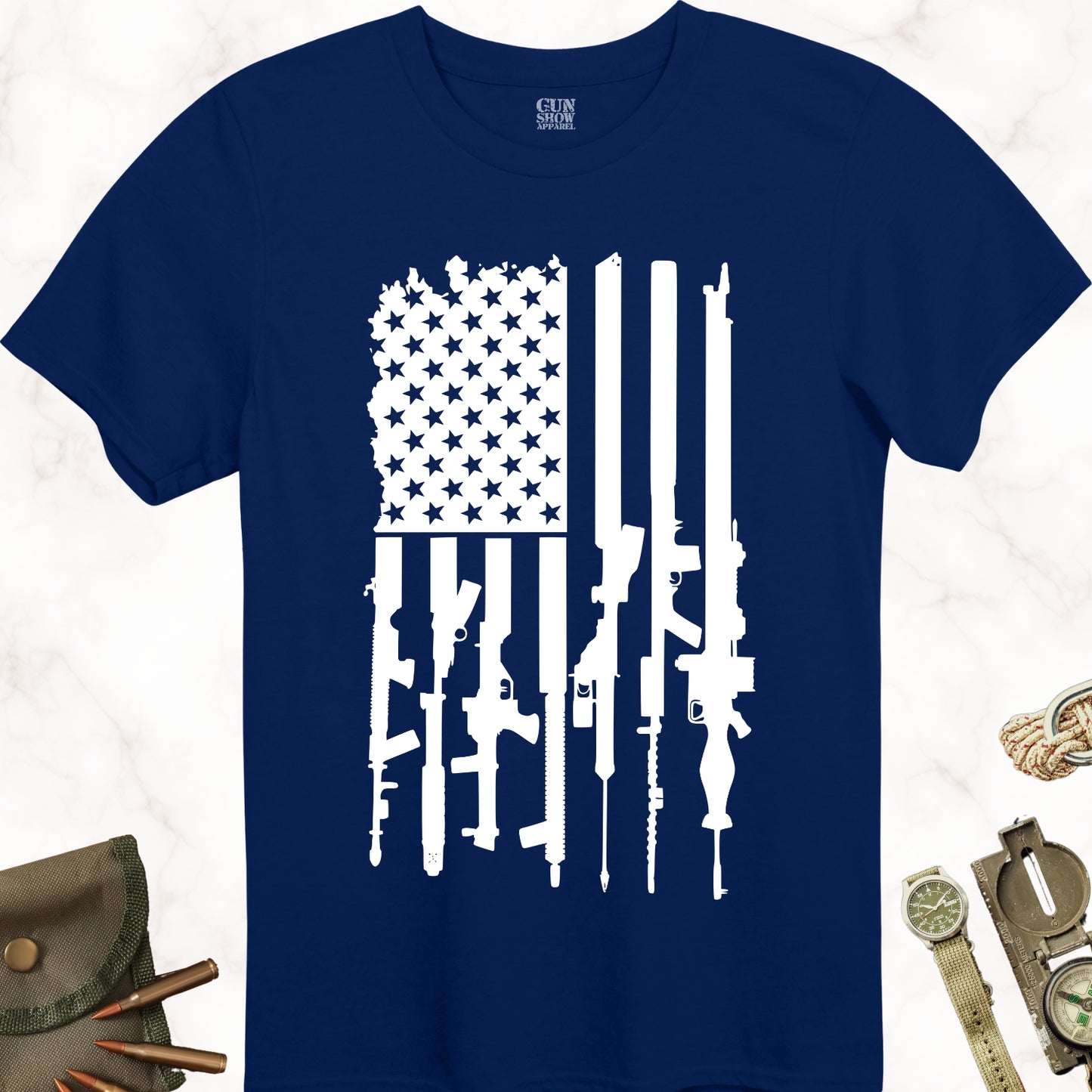 American Gun Flag T-Shirt in color Navy with white design from Gun Show Apparel