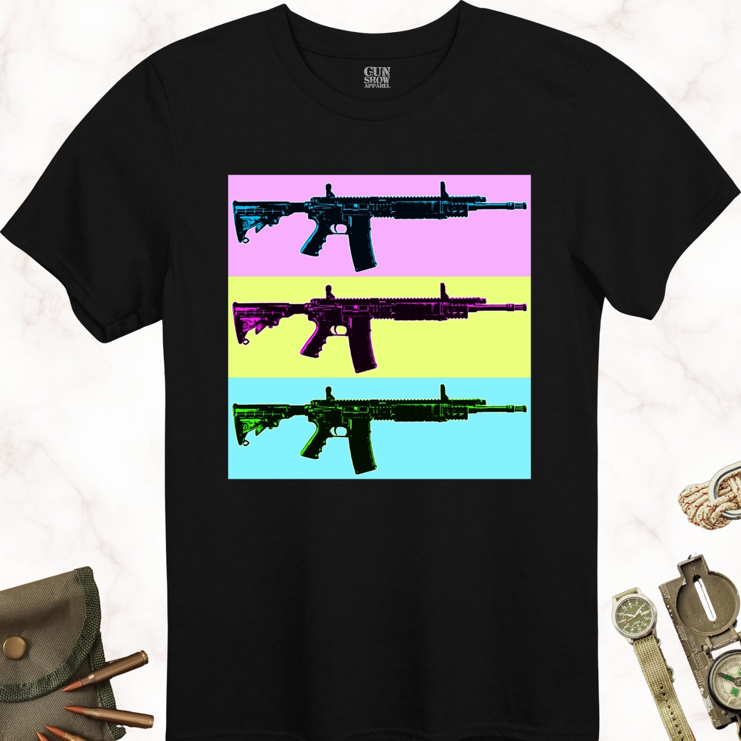 AR-15 Firearm Pop Art T-Shirt in color Black