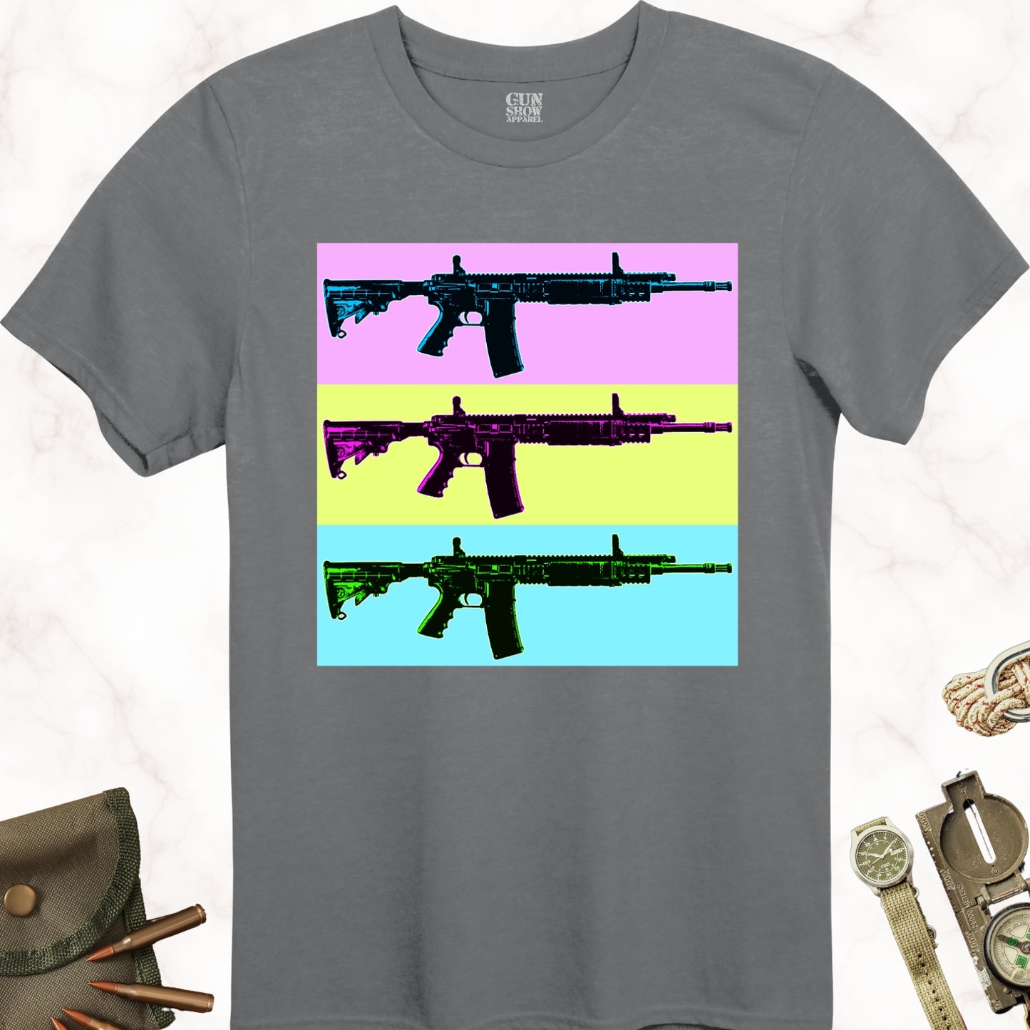 AR-15 Firearm Pop Art T-Shirt in color Charcoal