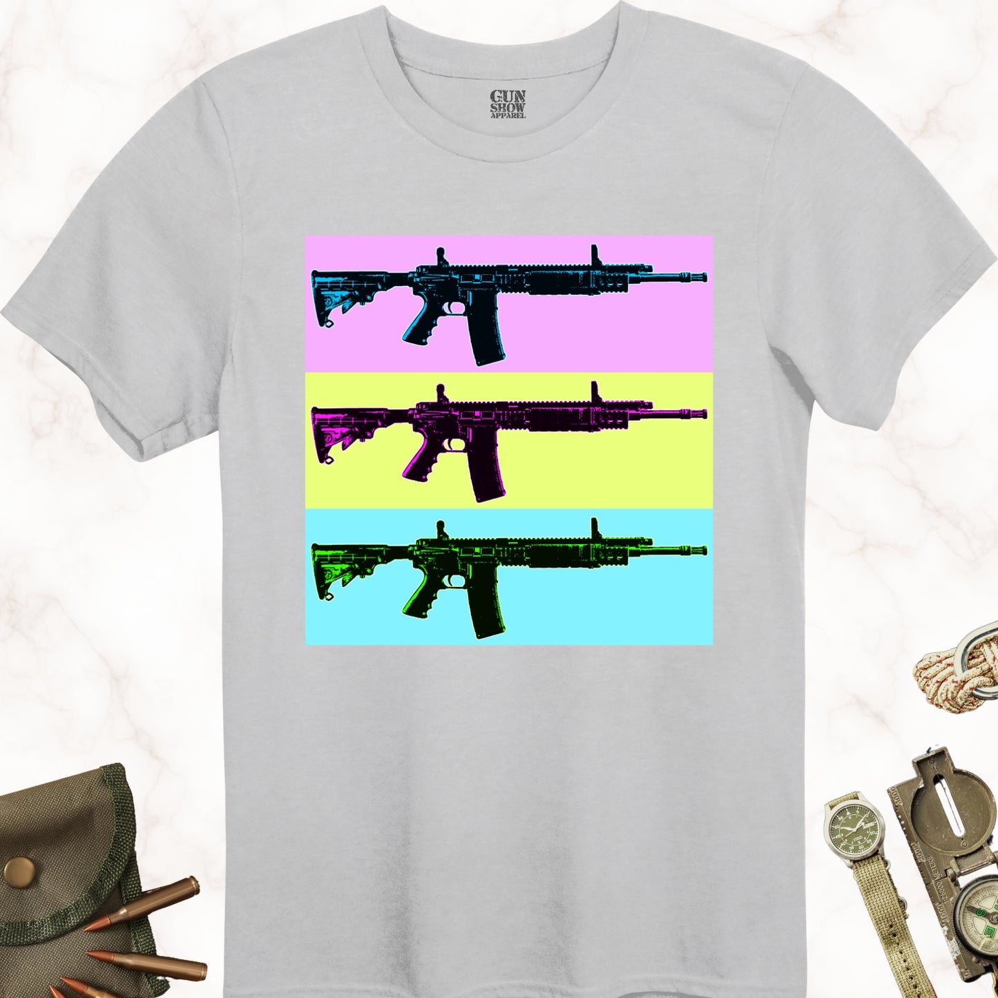 AR-15 Firearm Pop Art T-Shirt in color Icy Grey