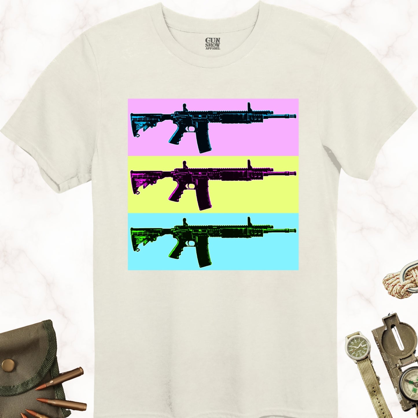 AR-15 Firearm Pop Art T-Shirt in color Natural