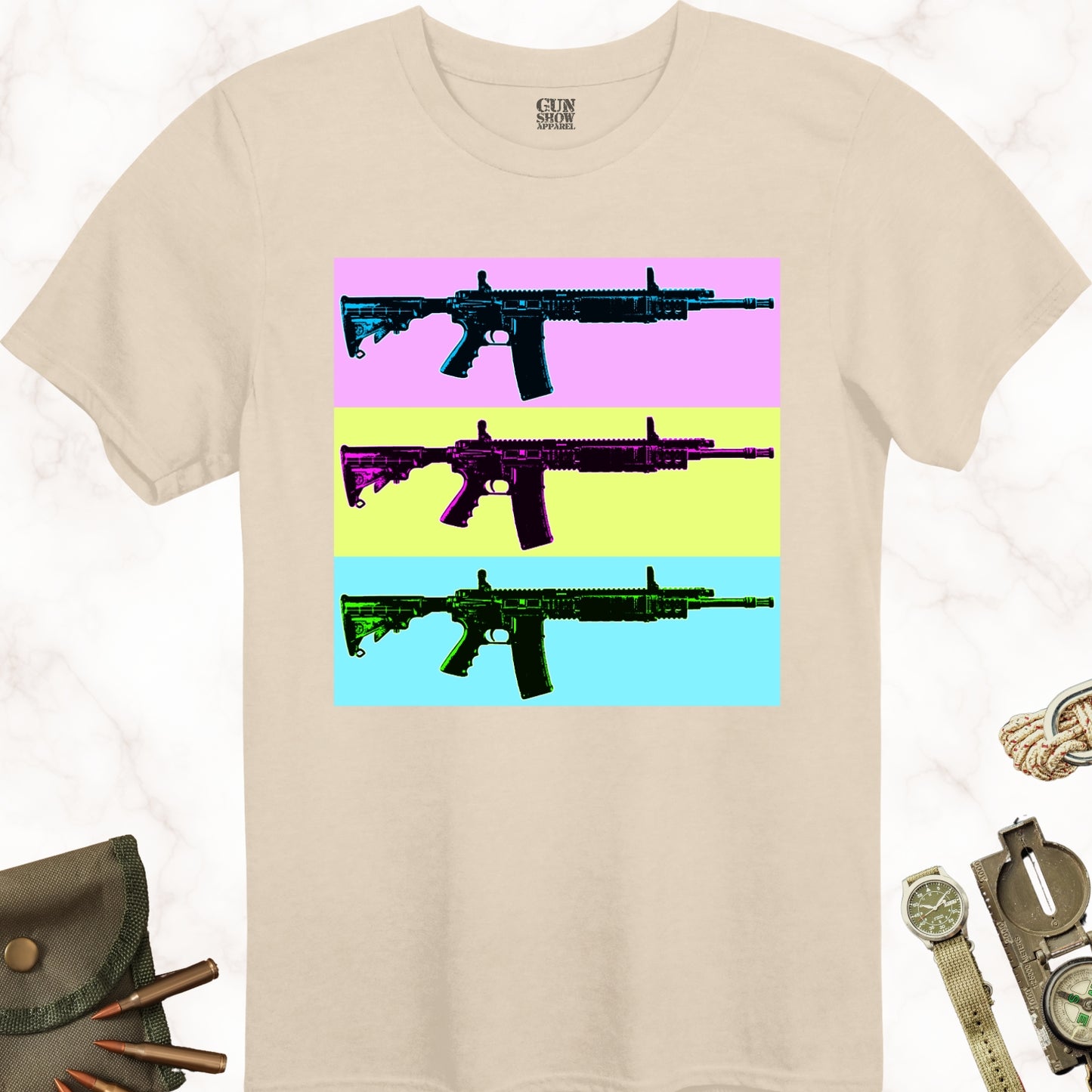 AR-15 Firearm Pop Art T-Shirt in color Sand