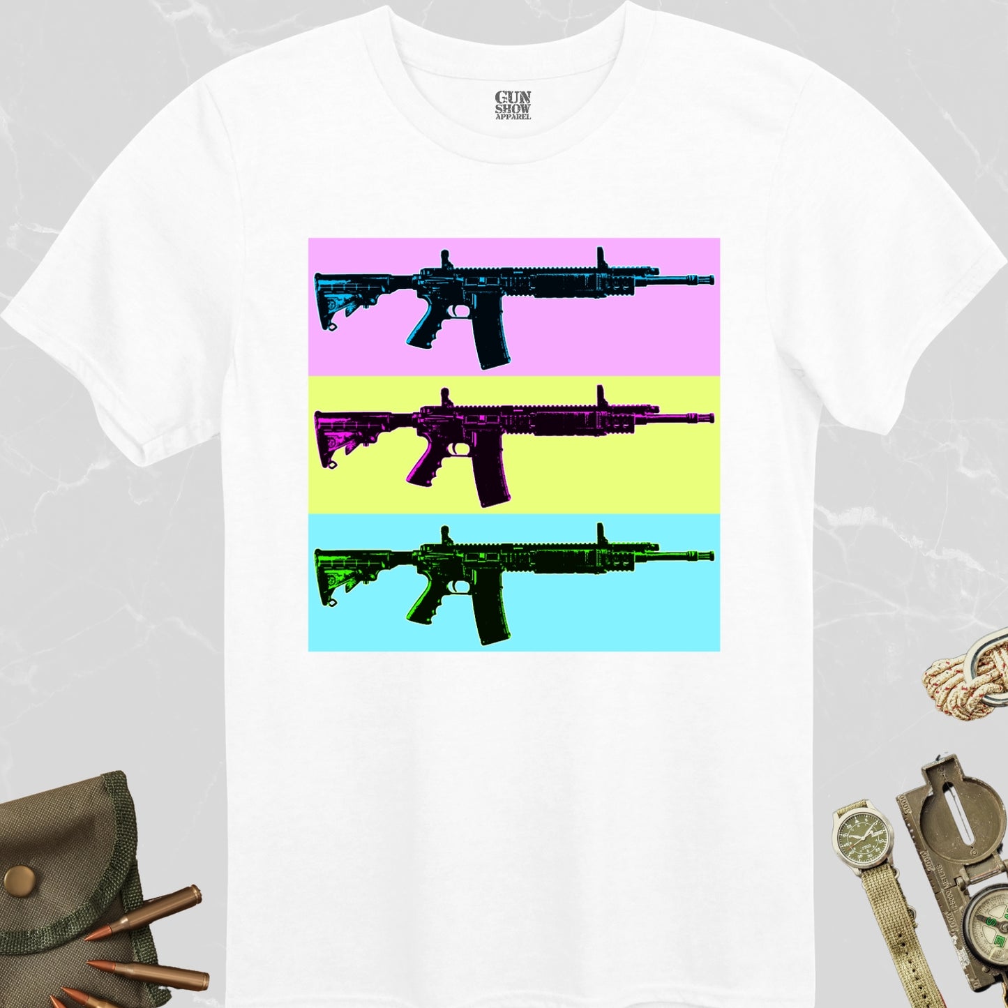 AR-15 Firearm Pop Art T-Shirt in color White