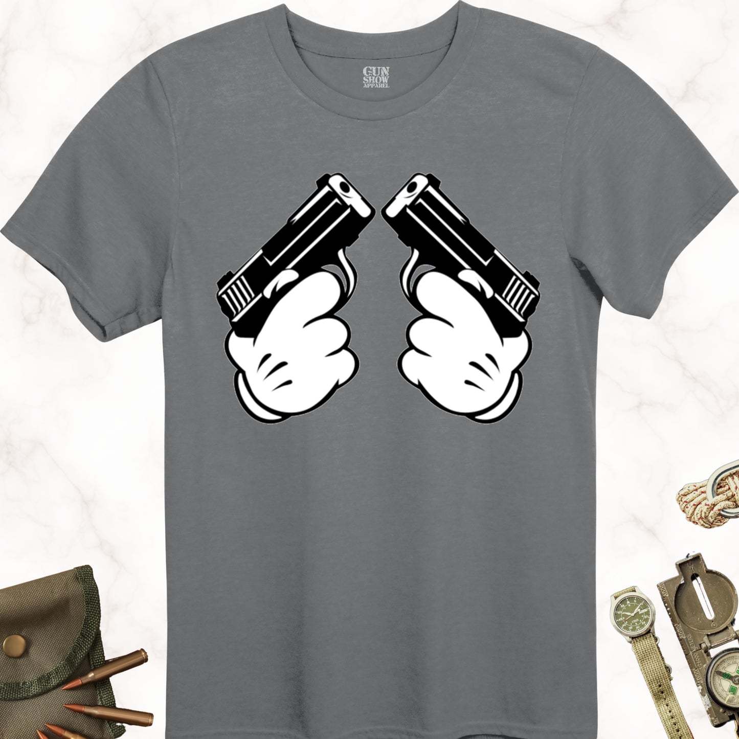 Cartoon Hands Guns T-Shirt in color Charcoal