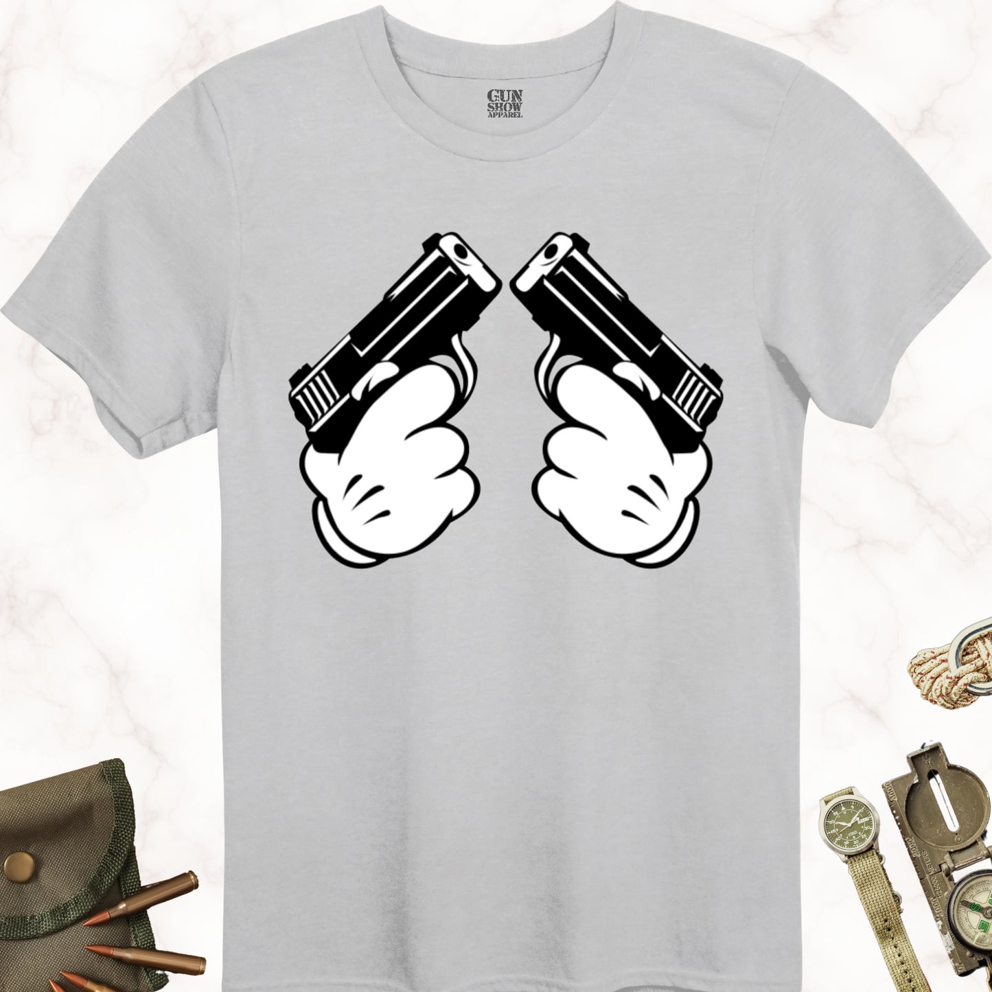 Cartoon Hands Guns T-Shirt in color Ice Grey