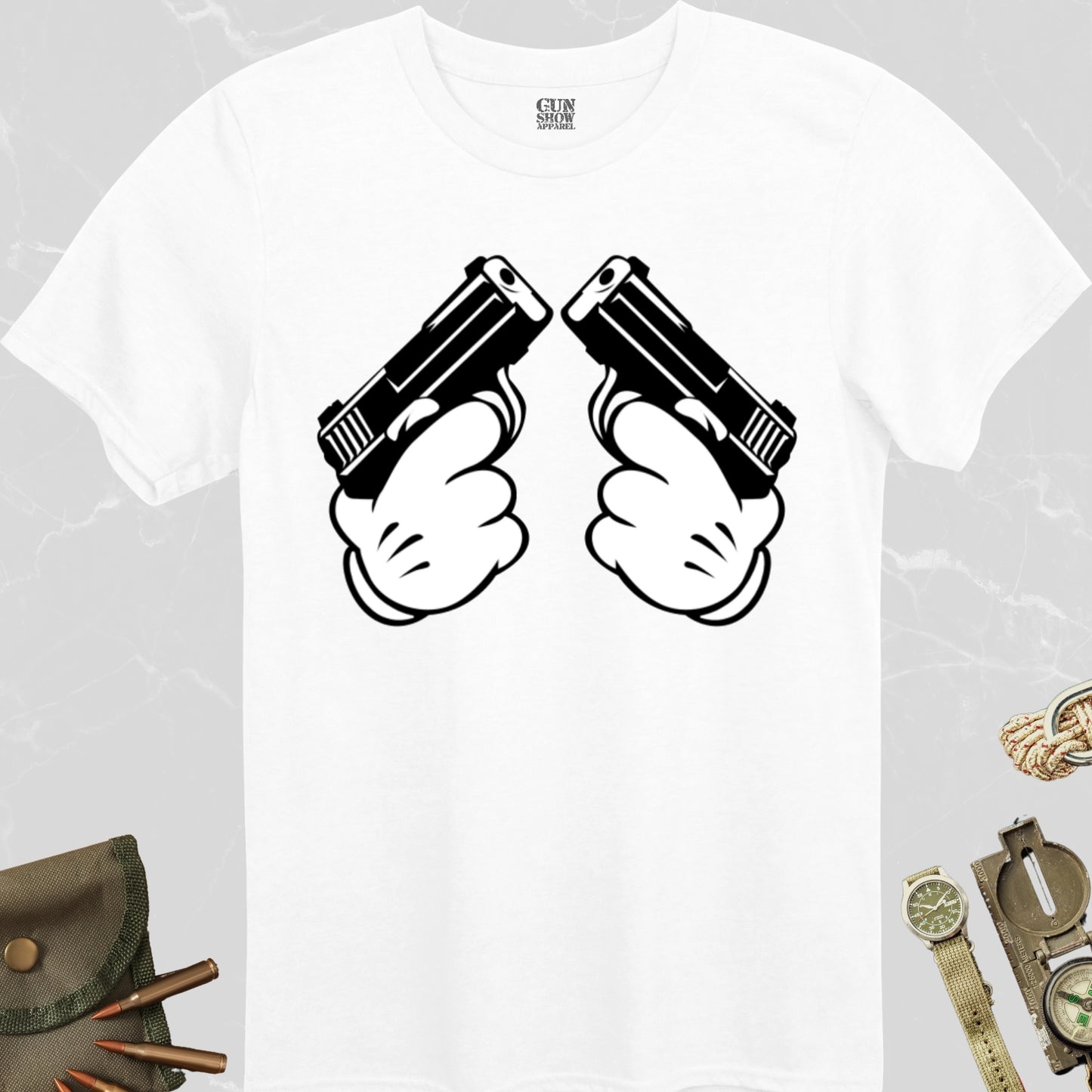 Cartoon Hands Guns T-Shirt in color White