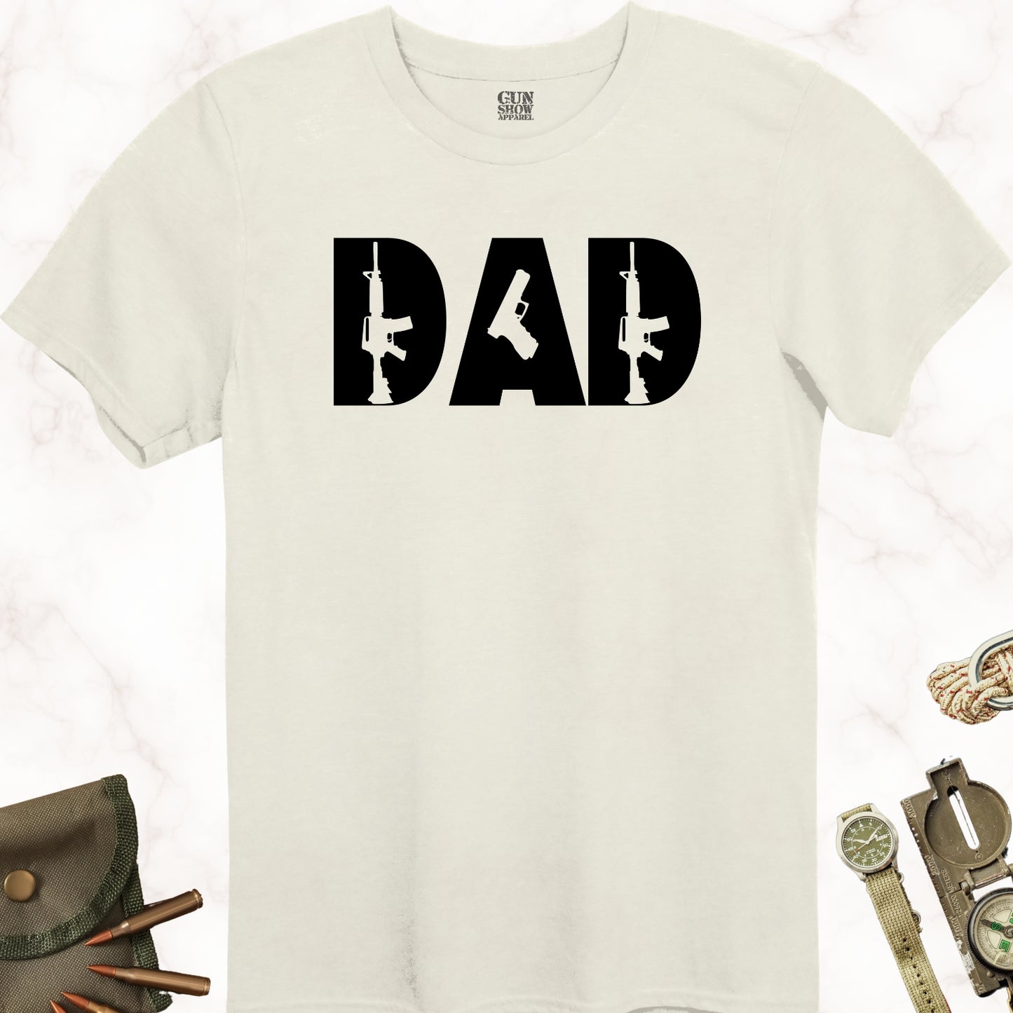 DAD Gun Collection T-Shirt in color Natural with black design from Gun Show Apparel