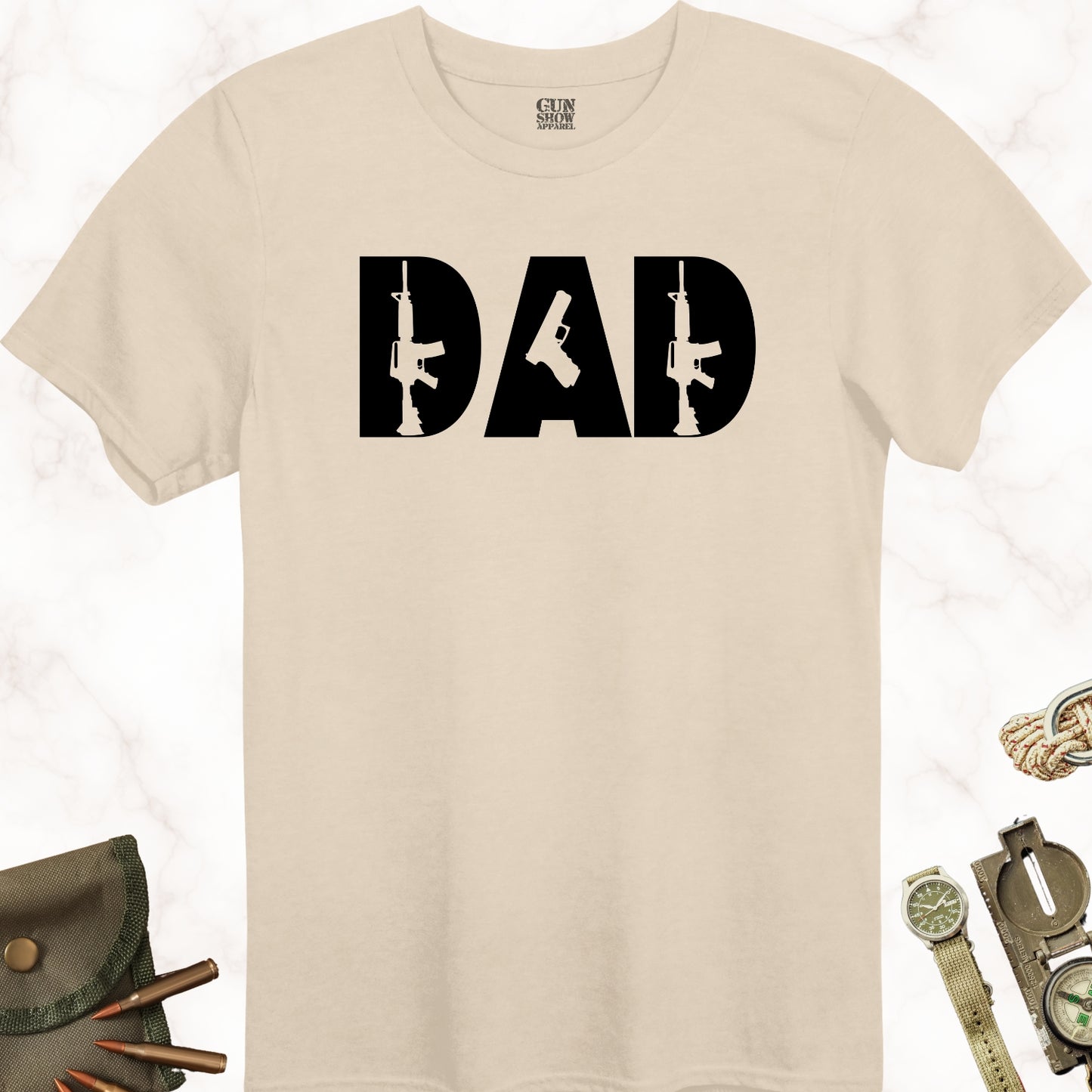 DAD Gun Collection T-Shirt in color Sand with black design from Gun Show Apparel