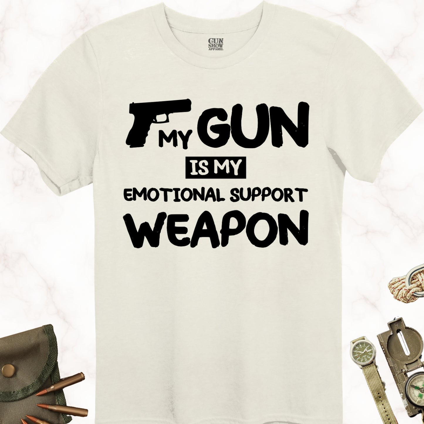 My Gun Is My Emotional Support Weapon T-Shirt in color Natural