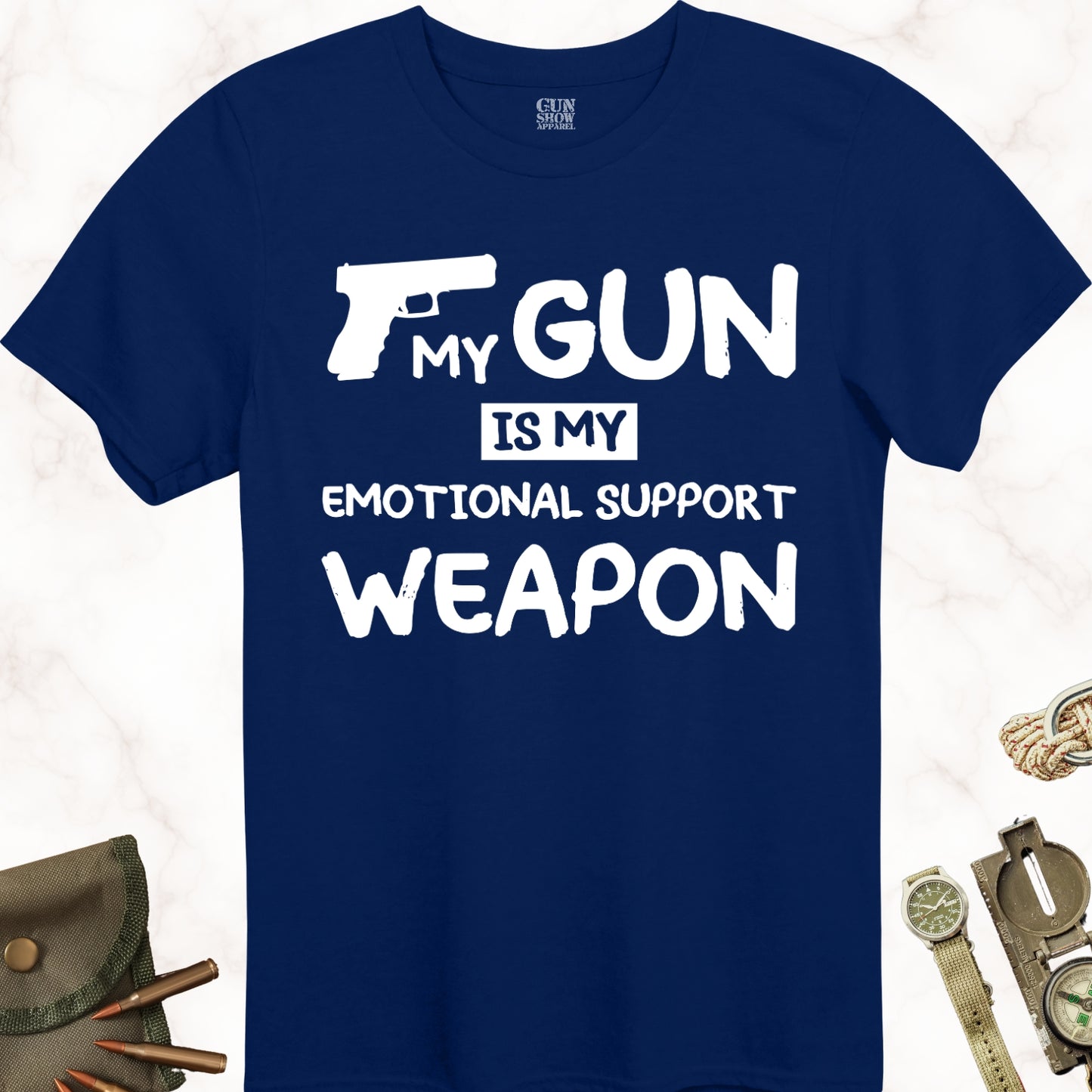 My Gun Is My Emotional Support Weapon T-Shirt in color Navy