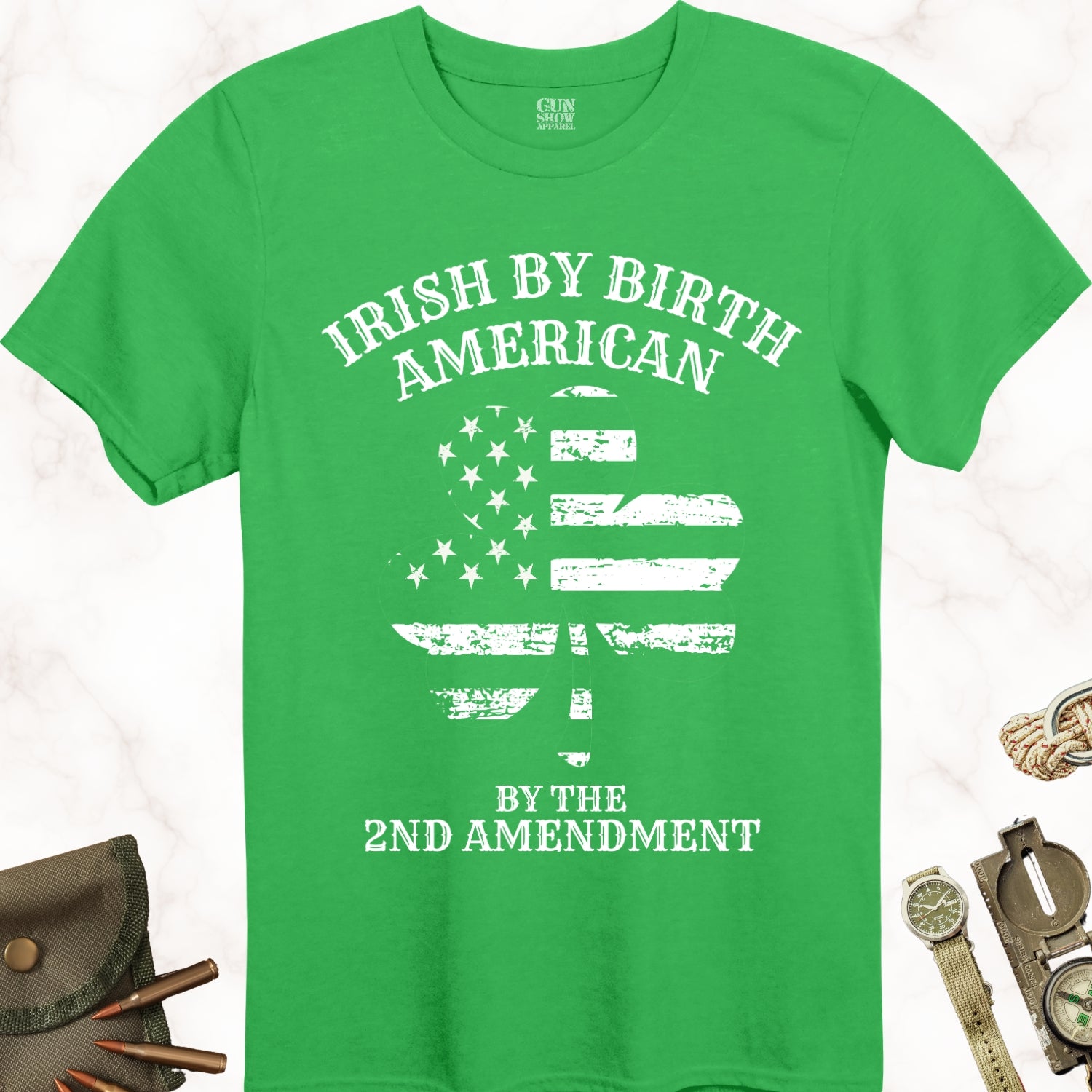 Irish by Birth, American by the 2nd Amendment T-Shirt in color Irish Green