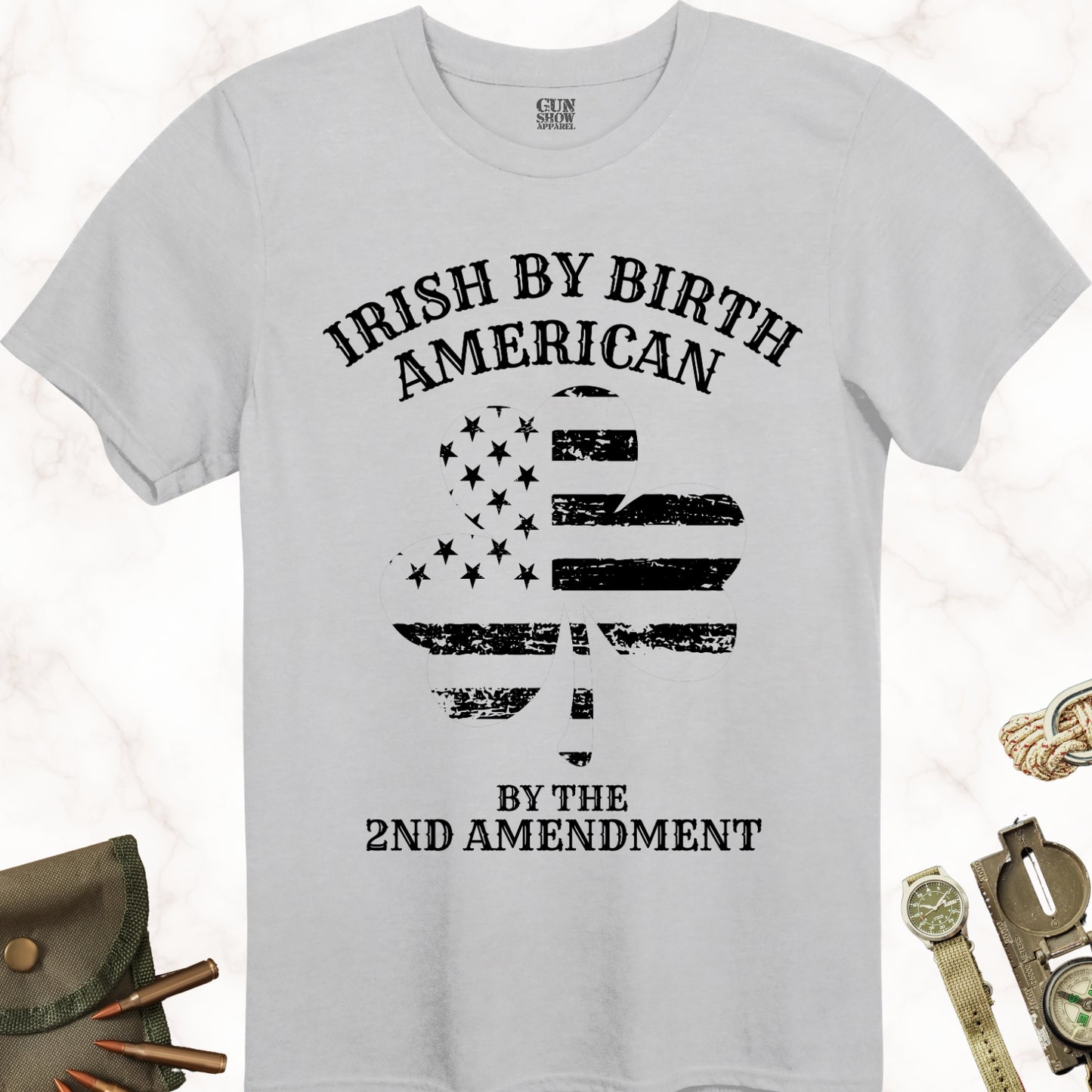 Irish by Birth, American by the 2nd Amendment T-Shirt in color Ice Grey