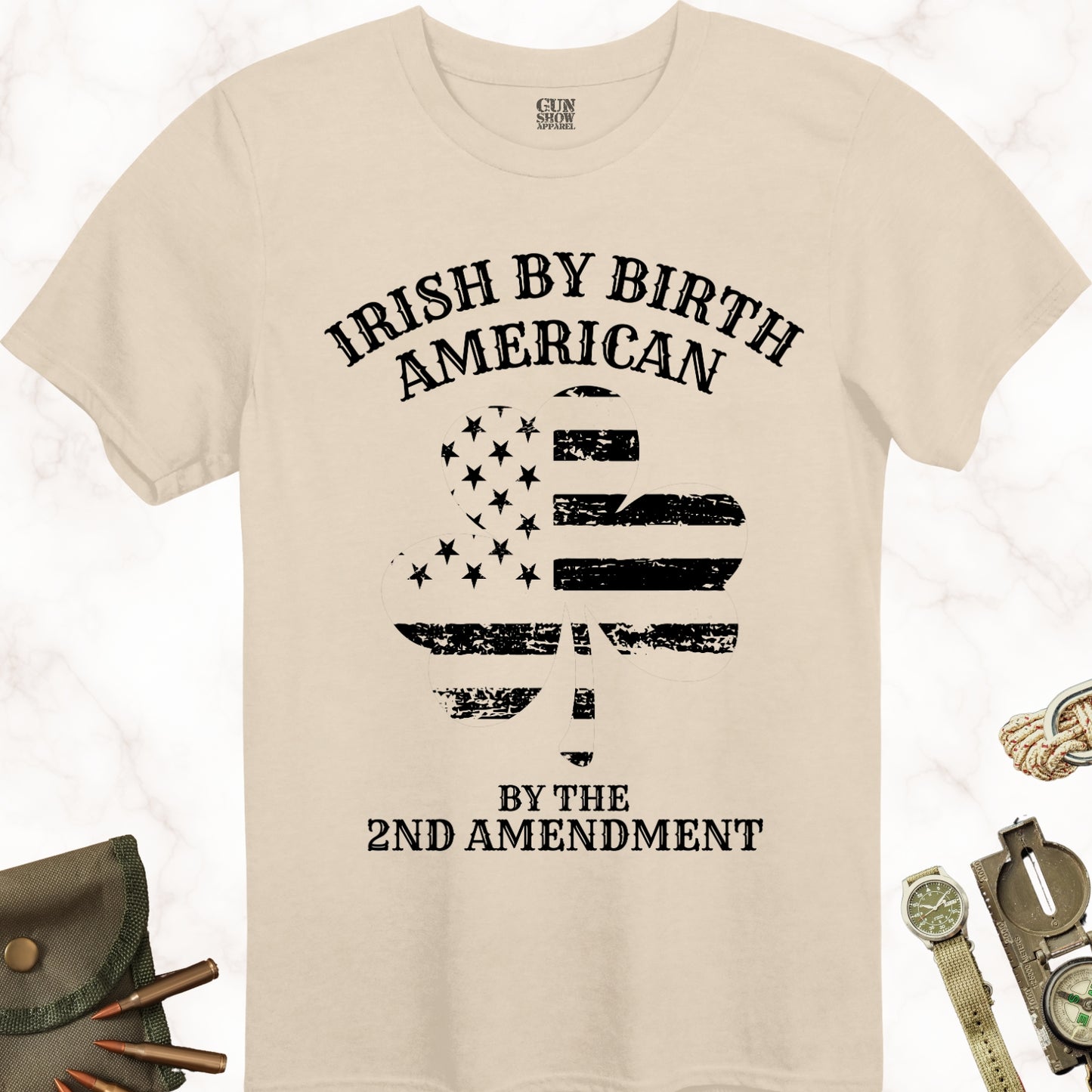 Irish by Birth, American by the 2nd Amendment T-Shirt in color Sand