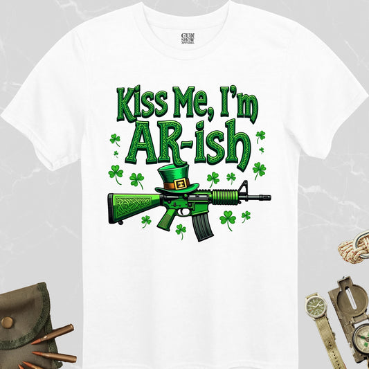 Kiss Me I'm AR-ish  St. Patrick's Day T-Shirt in color White 