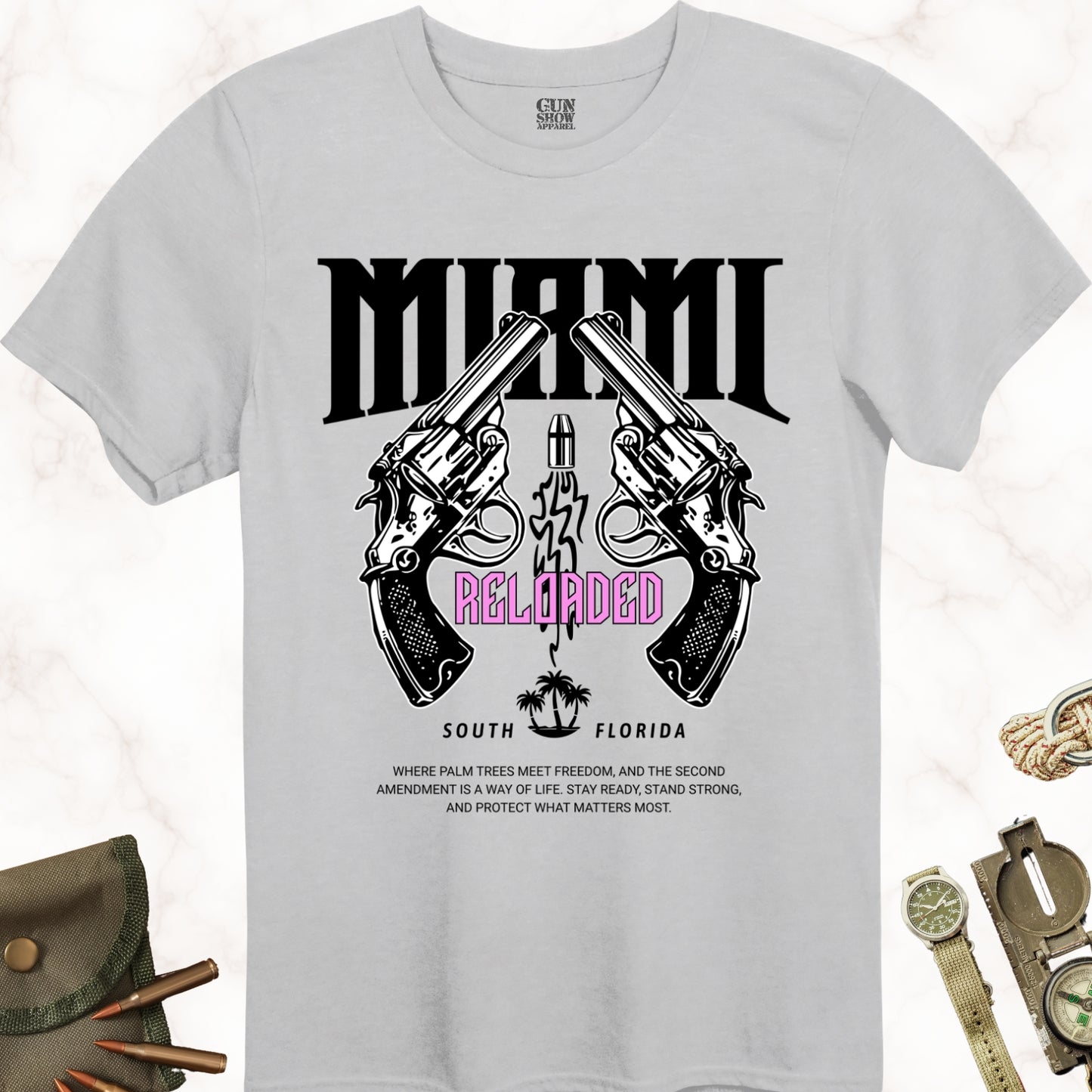 Miami Reloaded Gun T-Shirt in color Ice Grey