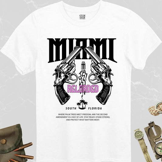 Miami Reloaded Gun T-Shirt in color White