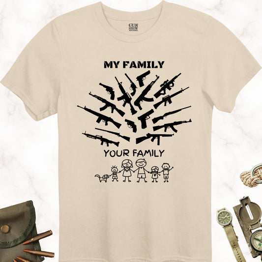 My Family vs. Your Family Gun T-Shirt in color Sand