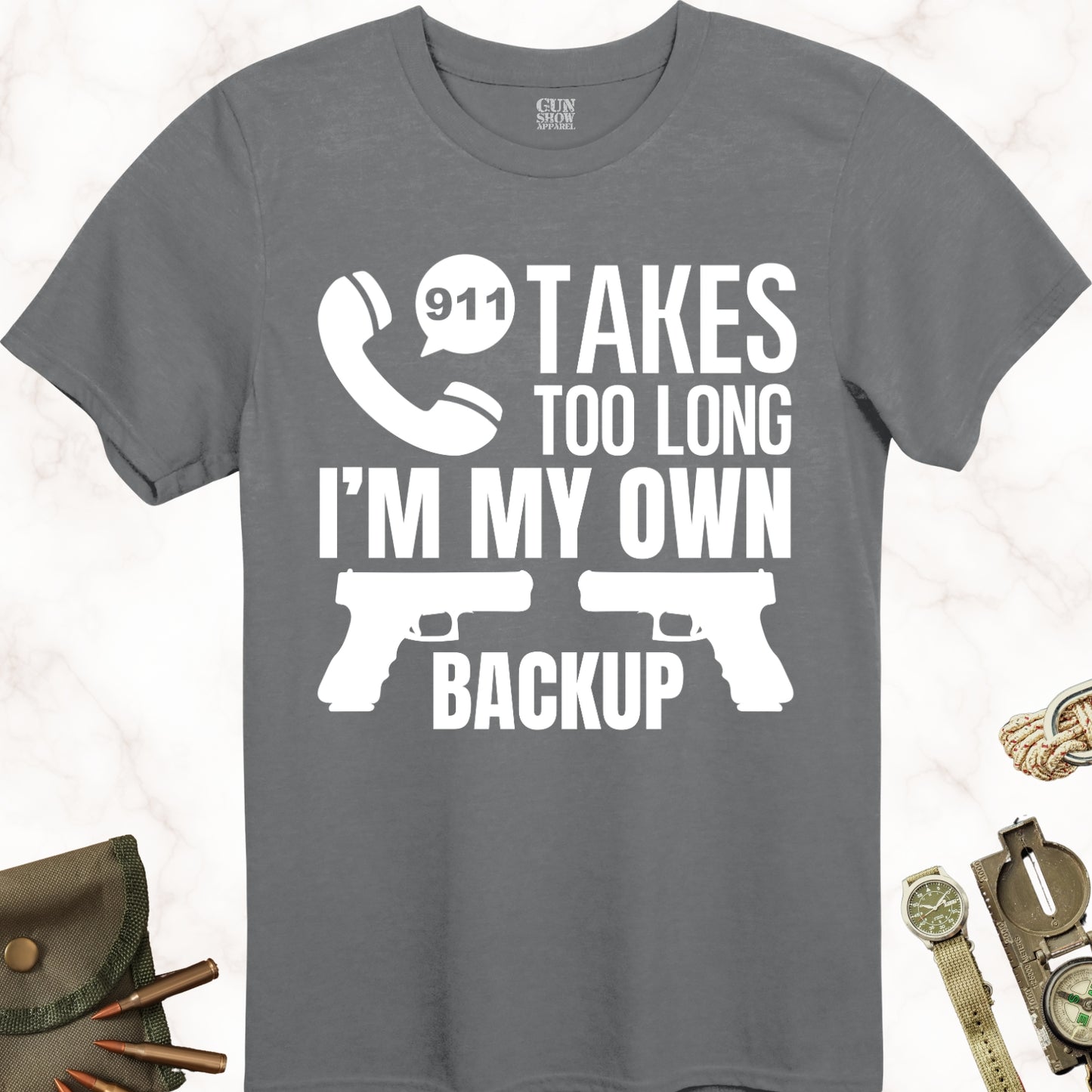 I'm My Own Backup Plan Gun T-Shirt in color Charcoal