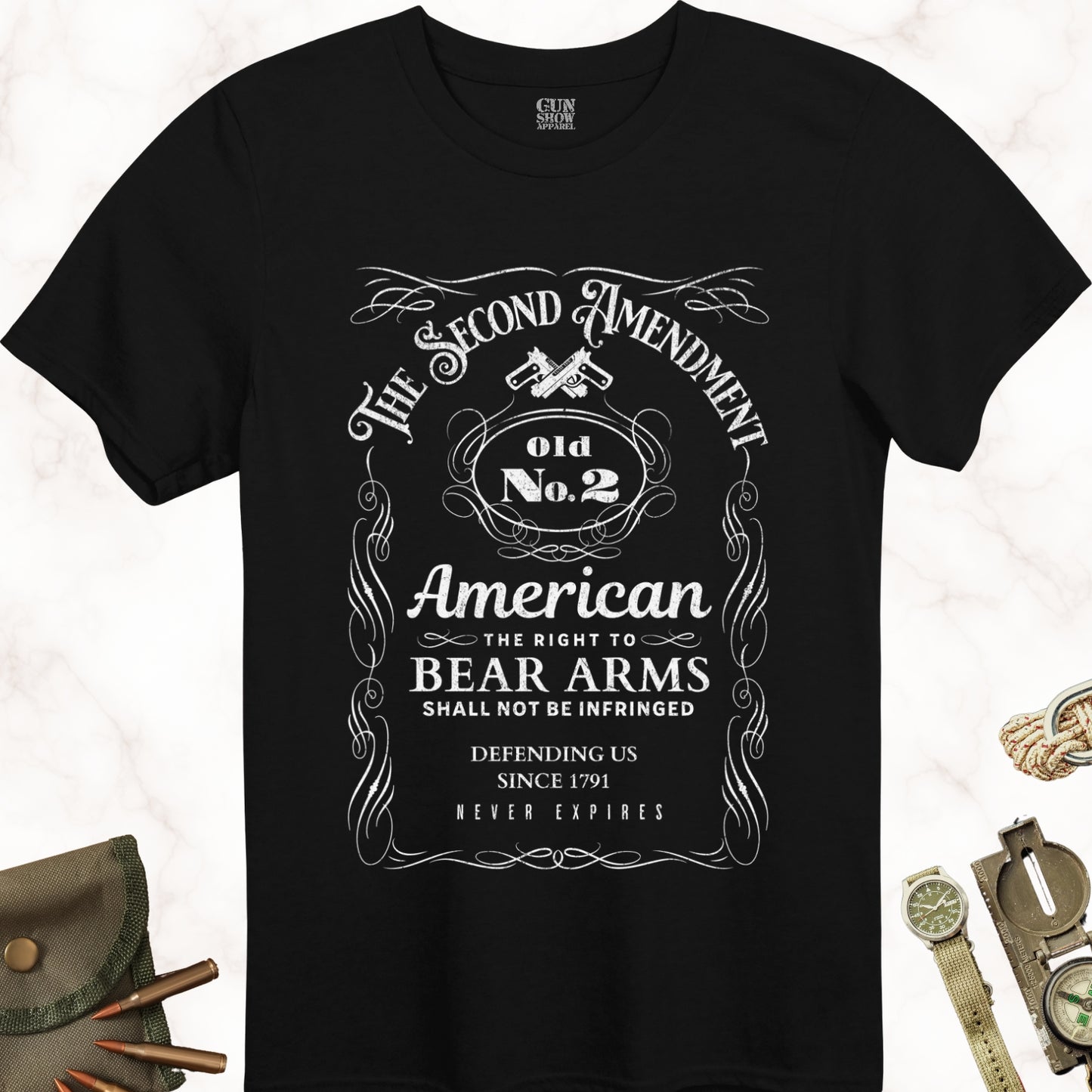 Old No. 2 Second Amendment Classic 2A Whiskey Label Gun T-Shirt in color Black