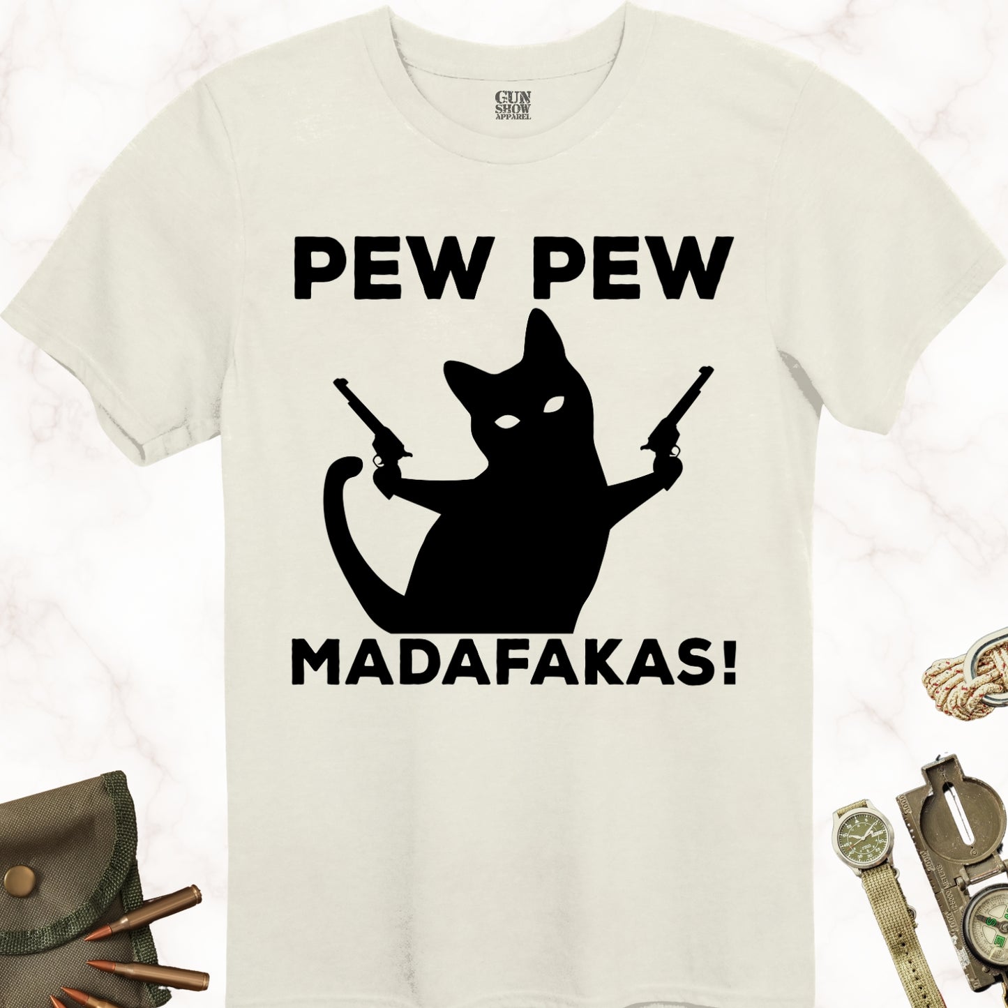 Pew Pew Madafakas Cat T-Shirt in color Natural