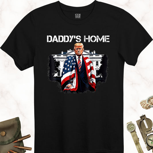 Trump Daddy's Home American Flag White House T-Shirt in color Black